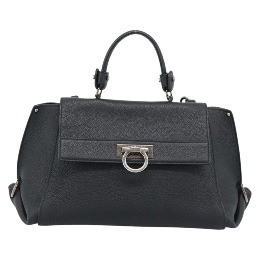 Salvatore Ferragamo Sofia Satchel Grainy Leather Black Leather Handbag
